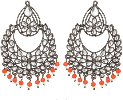 LUXOR Stylish Fancy Party Wear Oxidised Antique Kundan Beads, Pearl Alloy Chandbali Earring