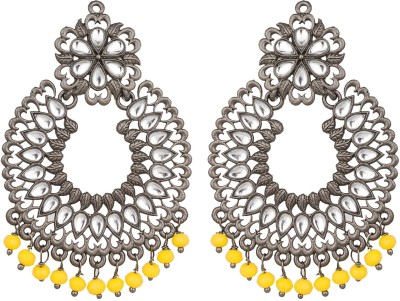 LUXOR Stylish Fancy Party Wear Oxidised Antique Kundan Beads, Pearl Alloy Chandbali Earring