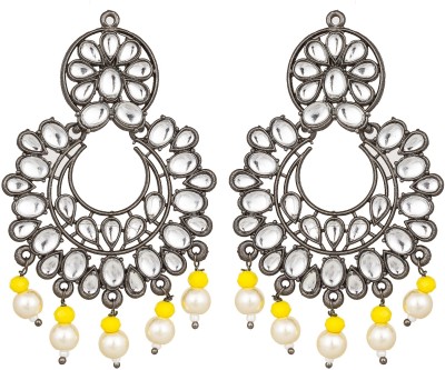 LUXOR Stylish Fancy Party Wear Oxidised Antique Kundan Beads, Pearl Alloy Chandbali Earring