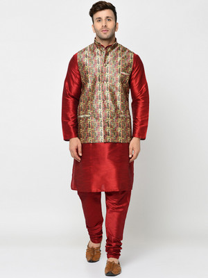kaifoo Men Kurta Churidar Ethnic Jacket Set