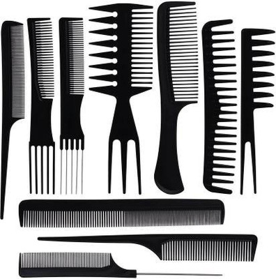Neotis essentials Professional Hair Cutting and Styling Comb Kit (Black) - Set of 10