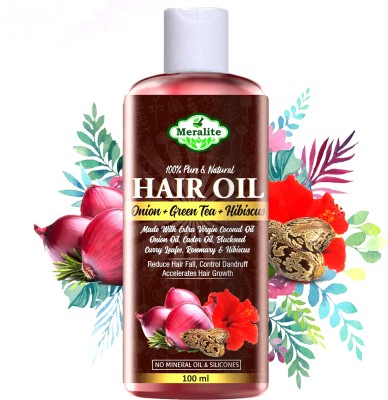 Meralite Onion Hair Oil With Castor Oil, Green Tea, Hibiscus, Argan Oil, Blackseed Oil, Rosemary Oil And 14 Essential Oils And Natural Extracts For Hair Growth, Strong And Healthy Hair Oil(100 ml)