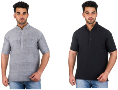 DESHBANDHU KHADI Men Solid Straight Kurta(Black)