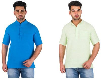 DESHBANDHU KHADI Men Solid Straight Kurta(Light Green)