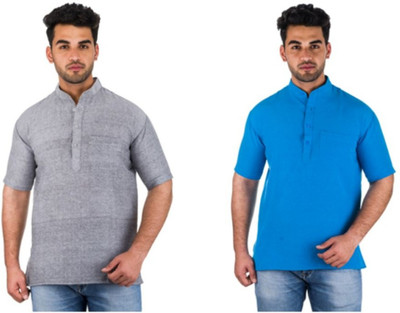 DESHBANDHU KHADI Men Self Design Straight Kurta(Blue)
