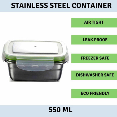 Femora High Steel Rectangle Lunch Box Container With Airtight Lock Lid 550ml, Pack of 1 Containers Lunch Box(550 ml, Thermoware)