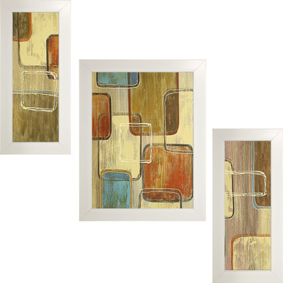 Indianara Set of 3 Abstract Geometry in White Frames Paintings (2107) Without Glass 6 X 13, 10.2 X 13, 6 X 13 INCH Digital Reprint 13 inch x 10.2 inch Painting(With Frame, Pack of 3)