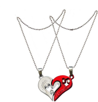 VIANSH 2pcs His and Hers Heart-shape I Love You Couple Necklace Zinc Pendant Set Metal Locket Set