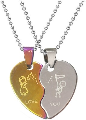 Shiv Jagdamba Valentine Day Gift My Love Broken Heart Couple Locket With 2 Chain His Her Lover Gift Stainless Steel Pendant
