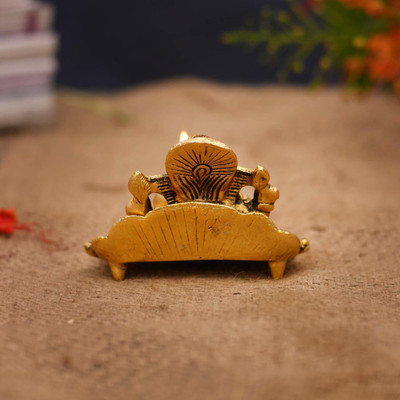 FLUKYCO Original Leaf Ganesha with deepak Decorative Showpiece  -  7 cm(Aluminium, Gold)