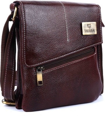 TIERRA Brown Sling Bag Genuine Leather Cross Body Sling Messenger Bag for Men Women, Brown