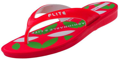 FLITE Women Flip Flops(Red, Green , 6)