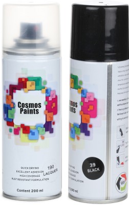 Cosmos Paints Clear Lacquer & Gloss Black Spray Paint 200 ml(Pack of 2)