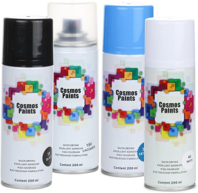 Cosmos Paints Clear Lacquer, Blue, Gloss Black & Gloss White Spray Paint 200 ml(Pack of 4)