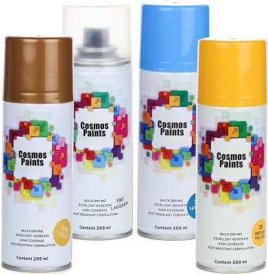 Cosmos Paints Clear Lacquer, Blue, Gold & Medium Yellow Spray Paint 200 ml(Pack of 4)