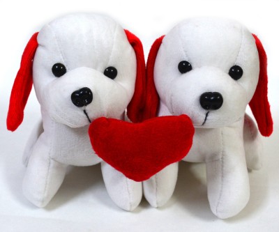 ME&YOU White Cute Baby Dogs with joint Red Heart Stuffed Soft (16 Cm)  - 16 cm(Red, White)