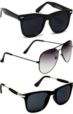 shadz Wayfarer, Aviator, Wayfarer Sunglasses(For Men & Women, Black, Black, Black)