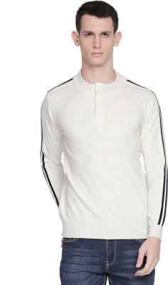 Status Quo Solid Round Neck Casual Men White Sweater