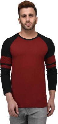 True Basket Solid Men Round Neck Maroon, Black T-Shirt