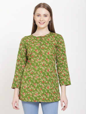 Avyanna Casual Regular Sleeve Printed Women Green Top