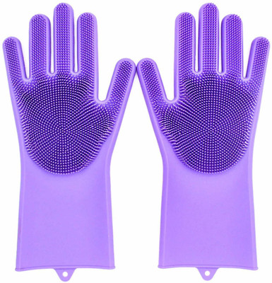 KitchenFest Silicone Scrubbing Gloves, Scrub Cleaning Gloves with Scrubber for Dishwashing and Pet Grooming Wet and Dry Glove(Free Size)