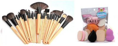 SHIVEXIM 6 in 1 makeup sponge +24 MAKEUP BRUSH(2 Items in the set)
