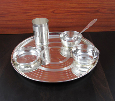 GoldGiftIdeas Pack of 6 Silver Plated 12 Inch Silver Plated Glossy Dinner Set for Home and Gift Dinner Set(Silver)