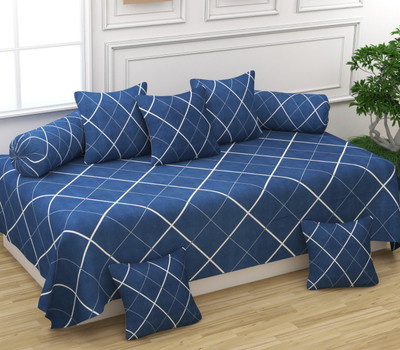 igi Cotton Geometric Diwan Set(Blue)