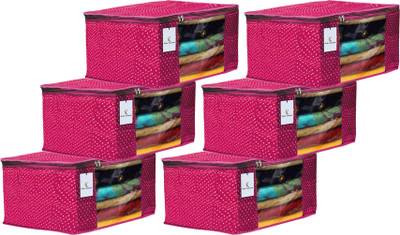 KUBER INDUSTRIES Polka Dots Designer Polka Dots 6 Pieces Cotton 3 Layered Quilted Saree Cover (Rani) - CTKTC31035 CTKTC031035(Rani)