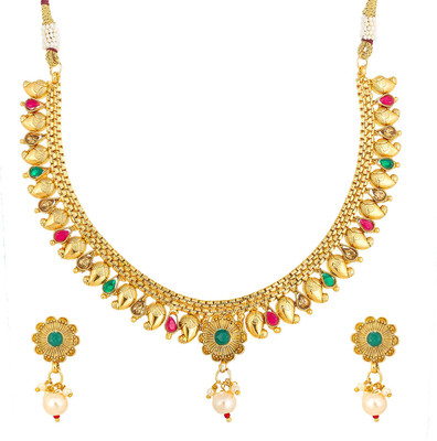 AADITA Metal, Alloy Gold-plated Green, Gold, Pink Jewellery Set(Pack of 1)