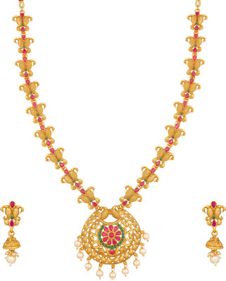 AADITA Metal, Alloy Gold-plated Pink, Green, White Jewellery Set(Pack of 1)