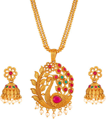 LUXOR Alloy Gold-plated Gold, Pink, Green Jewellery Set(Pack of 1)