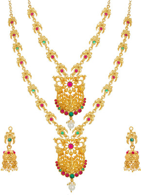 AADITA Metal, Alloy Gold-plated Pink, Green, Gold Jewellery Set(Pack of 1)