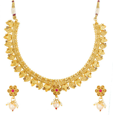 AADITA Metal, Alloy Gold-plated Gold, White, Red Jewellery Set(Pack of 1)