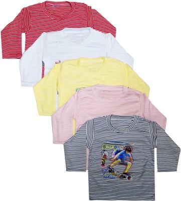 Kifayati Bazar Boys & Girls Striped Cotton Blend Regular T Shirt(Multicolor, Pack of 5)