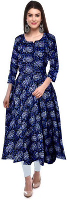 SILVER ORGANISATION Women Printed A-line Kurta(Blue)