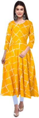 SILVER ORGANISATION Women Printed A-line Kurta(Yellow)