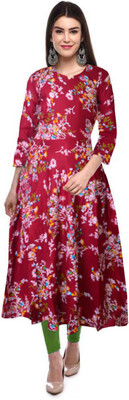 Khushi Print Women Floral Print Anarkali Kurta(Maroon)