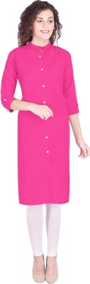 Style And D Women Solid Frontslit Kurta(Pink)