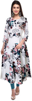 SILVER ORGANISATION Women Floral Print Gown Kurta(White, Pink)