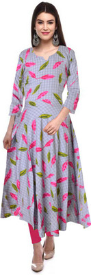 SILVER ORGANISATION Women Printed Anarkali Kurta(Grey)