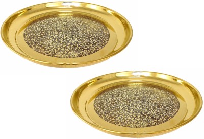 M&V CRAFT PURE BRASS EMBOSSED PLATE SET OF 2 PLATE SIZE 12 INCH Dinner Plate(Pack of 2)