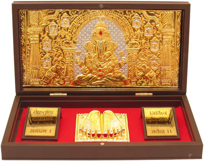 GoldGiftIdeas Gold Plated Ganesha Photo Frame with Charan Paduka Religious Frame