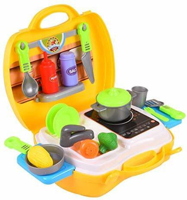 AMBES Luxury Kitchen Cooking Set Toy with Portable Briefcase and Accessories for Kids.