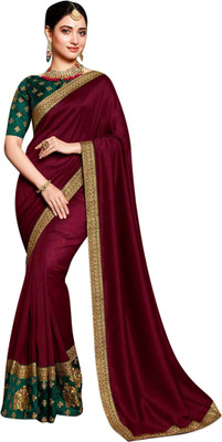 Vinayak Textile Embroidered Bollywood Silk Blend Saree(Maroon)