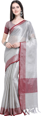 Jevi Prints Solid/Plain Bollywood Cotton Silk Saree(Silver, Maroon)