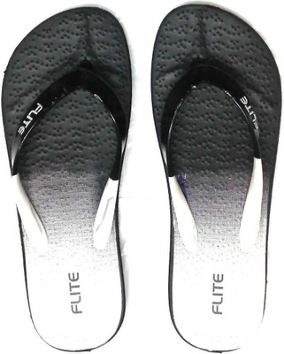 FLITE Women Flip Flops(Black, White , 6)
