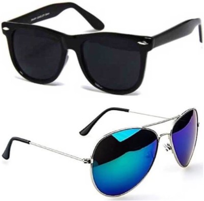 I Flash Wayfarer, Aviator Sunglasses(For Men & Women, Black, Multicolor)