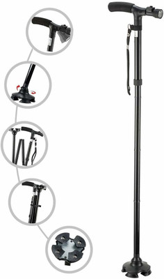 SHOPPOBUY Portable Aluminium Foldable Walking Stick for old men and women with LED Light and Adjustable Walking Stick Walking Stick