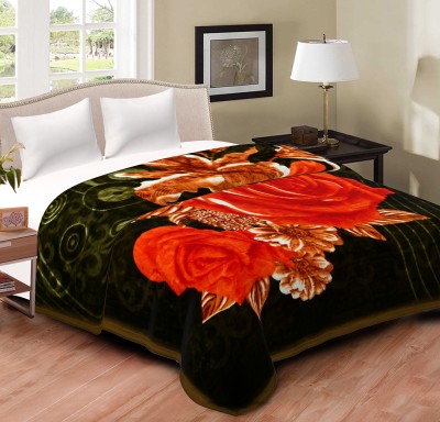 SPANGLE Floral Single Mink Blanket for  Mild Winter(Polyester, Green)